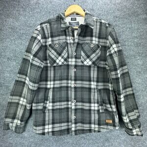 Buffalo David Bitton Shacket Mens Medium Gray Plaid Fleece‎ Sherpa Lined Shirt